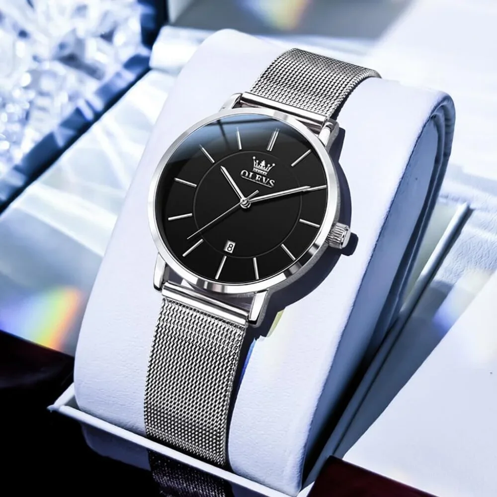 Women's Silver Black Watches for Ladies Female Wrist Watch Leather Band